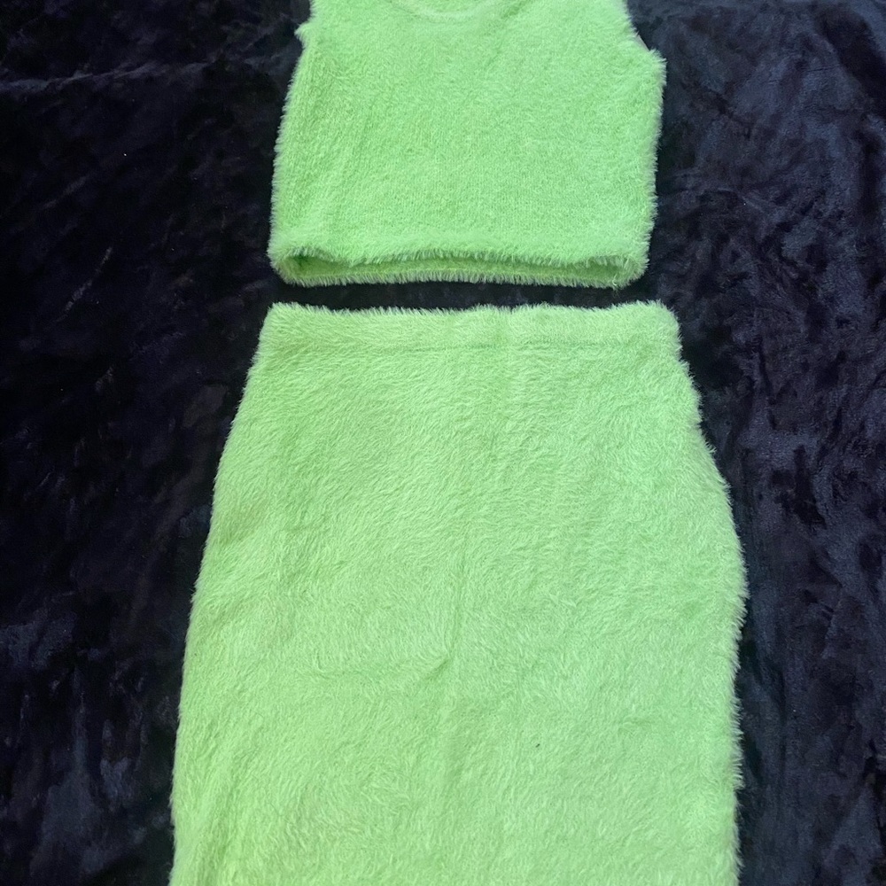 Green mesh top and skirt